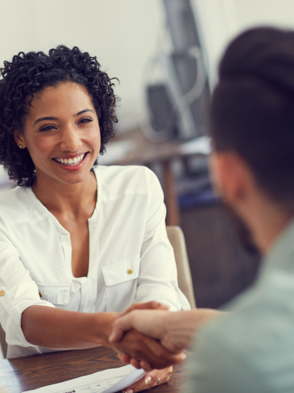 woman smiling at the man